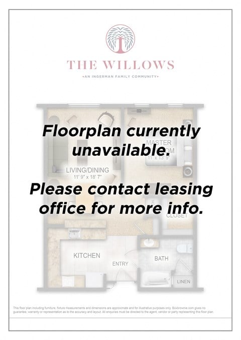 Floor plan for 1 bed, 1 bath